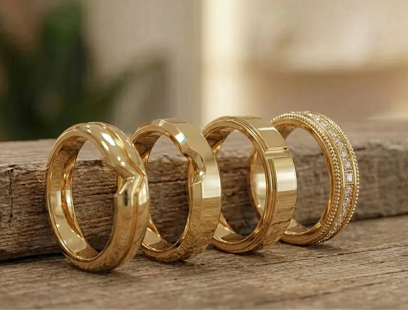 Cinq anneaux dorés sur bois