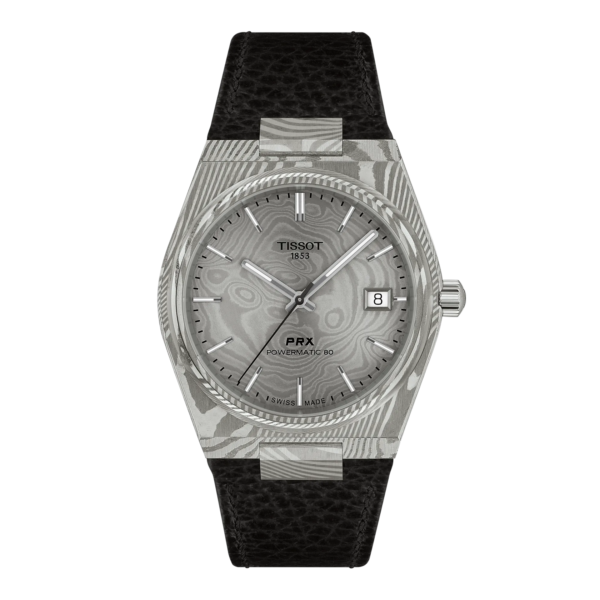 Montre Tissot PRX Acier Damas 38mm, cadran texturé gris