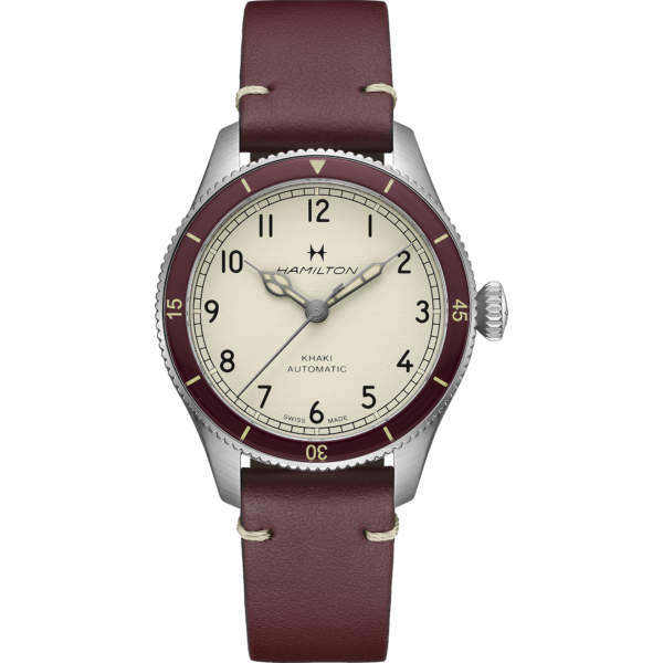 Montre Hamilton Pilot Pioneer 38 mm avec bracelet rouge